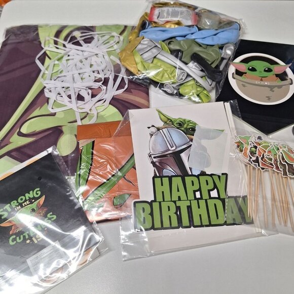 Yoda Birthday Party Supplies Force Be With You Grogu Green Banner Cupcake Topper - Picture 1 of 8